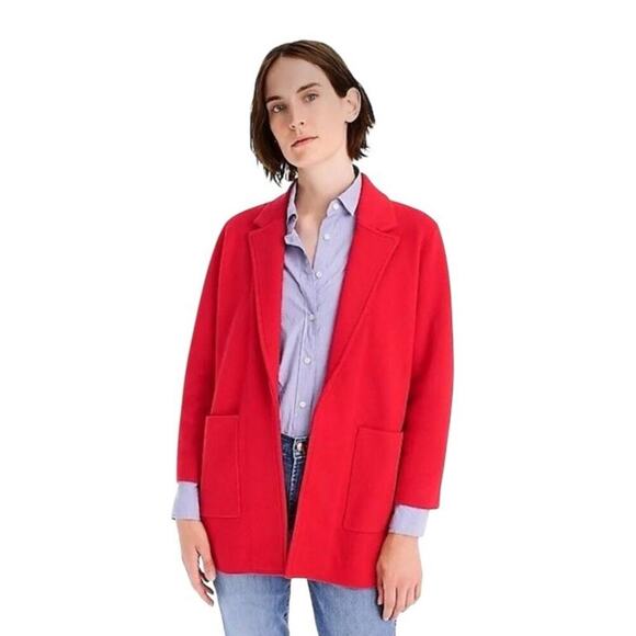 J.Crew Sophie Sweater Blazer Women L Red Open Front Merino Wool Blend Preppy - Picture 1 of 16